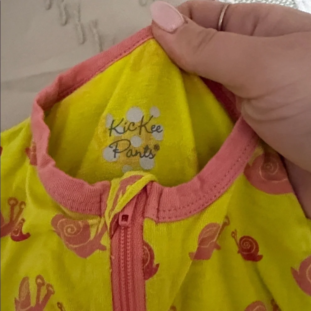 Kickee Pants Yellow and Pink Snail Print Footie